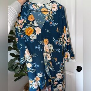 Skies Are Blue Floral Mini Dress - Blue and Orange